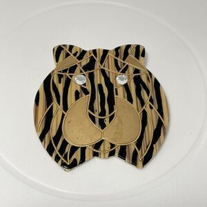 Vintage Large Oversized Rhinestone Eyed Tiger Animal Acrylic Brooch Pin